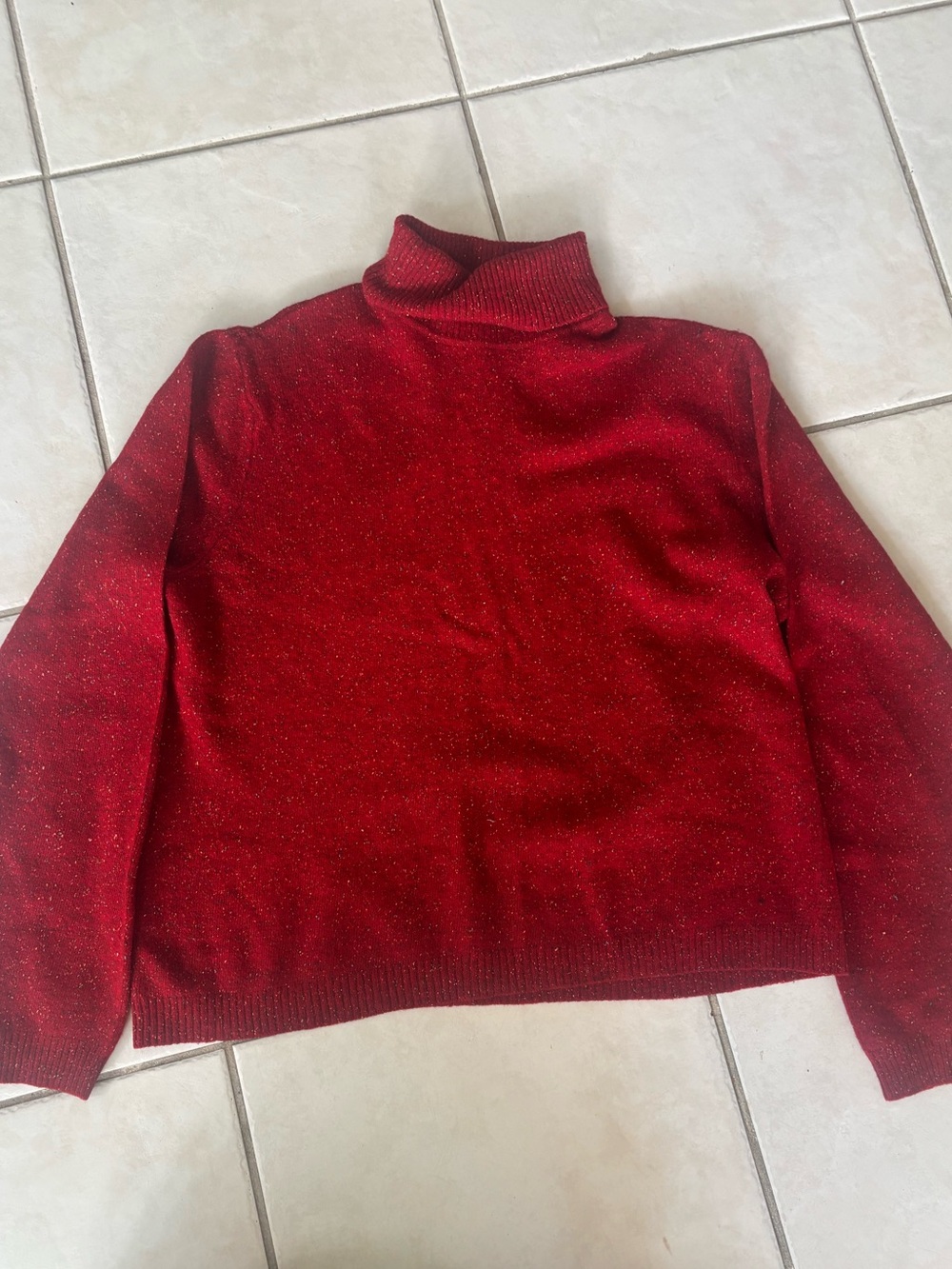 Wool Silk blend red confetti knit turtleneck sweater vintage Talbots L